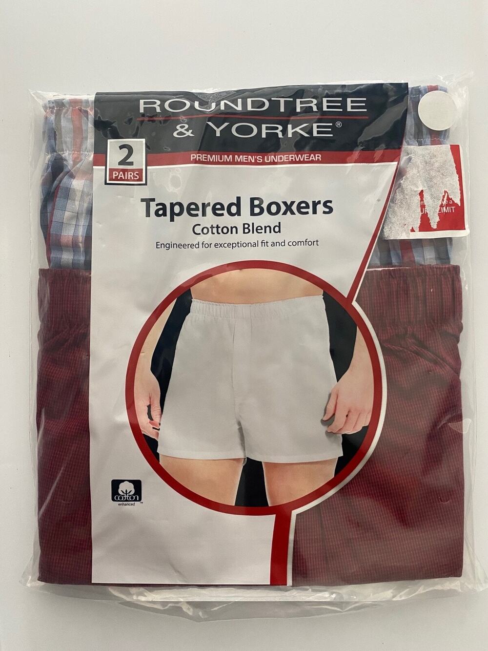 Roundtree & Yorke 2 Pack Tapered Boxer Boxers Plaid Cotton Blend Underwear 40